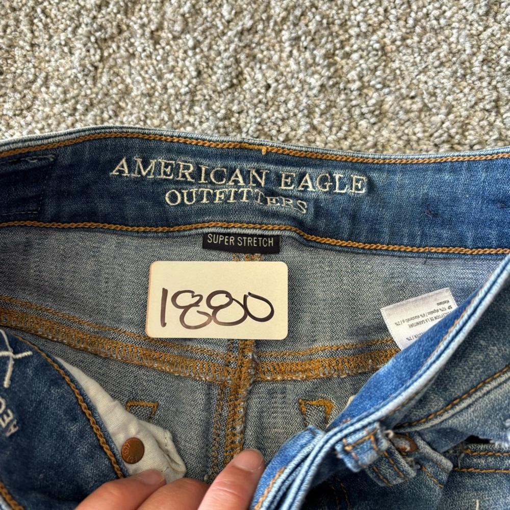 American Eagle shorts womens 0 blue hi rise shortie distressed denim casual - Picture 8 of 13